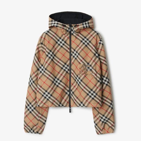 Cropped Reversible Checked Hooded Jacket – Cettire