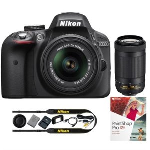 Nikon Refurbished D3300 24.2MP DSLR Camera Kit w/ 18-55 VR II and 70-300mm VR Lenses