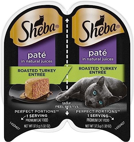 PERFECT PORTIONS Pate Adult Wet Cat Food Trays (24 Count, 48 Servings), Roasted Turkey Entree, Easy Peel Twin-Pack Trays
