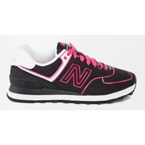 New Balance 574 Black Neon Pink Trainers