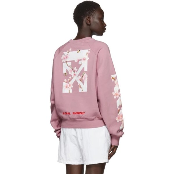 - SSENSE Exclusive Pink Diagonal Cherry Crop Sweatshirt