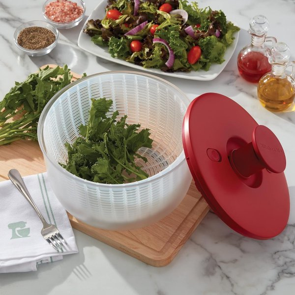 Universal Salad Spinner with Removable, Colander and One Handed Pump Mechanism, Large Bowl Nests and Features Non Slip Base, 7.43 Quart, Empire Red