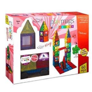 超低价！Playmags 半透明彩色磁性建筑玩具60片装