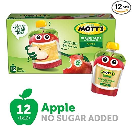 No Sugar Added Applesauce, 3.2 Ounce (Pack of 12) Clear Pouch, Perfect for on-the-go, No Added Sugars or Sweeteners, Gluten Free and Vegan