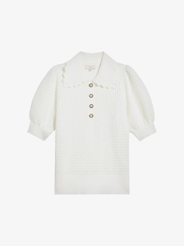 Reannia textured stretch-knit polo top