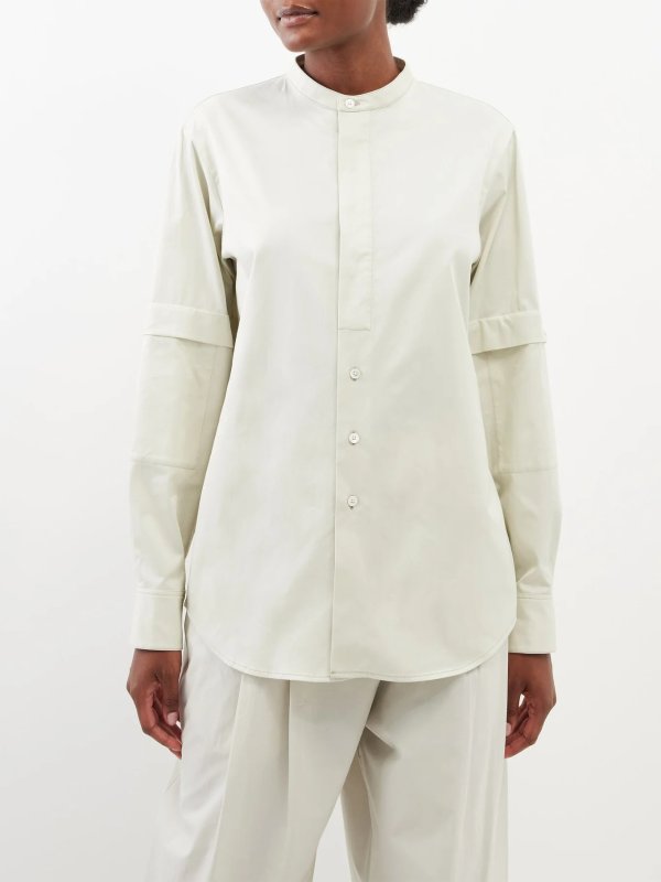 Flap-pocket concealed-placket cotton shirt