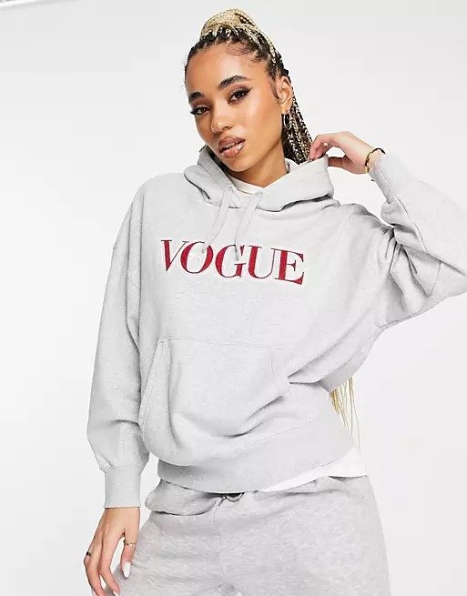 x Vogue oversized hoodie with print in gray
