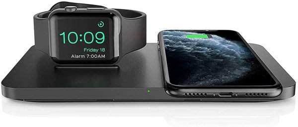Wireless Charger, Seneo 2 in 1 Dual Wireless Charging Pad with iWatch Stand for iWatch 6/5/4/3/2, 7.5W Wireless Charger for iPhone 12/11/11 Pro Max/XR/XS Max/XS/X/8, Airpods(No iWatch Charging Cable)