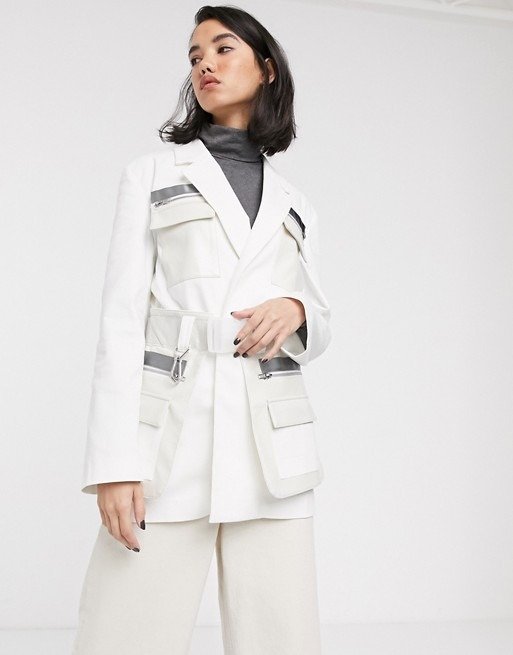 premium clean utility blazer with leather look pocket and belt detail | ASOS