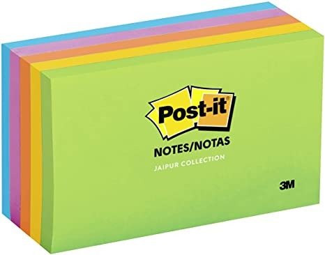 -it Notes, 3x5 in, 5 Pads, America's #1 Favorite Sticky Notes, Jaipur Collection, Bold Colors (Green, Yellow, Orange, Purple, Blue), Clean Removal, Recyclable (655-5UC)