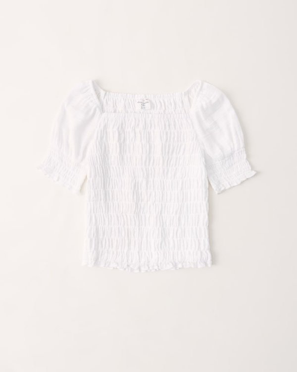 girls puff sleeve smocked top | girls clearance | Abercrombie.com