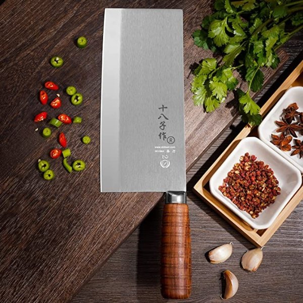SHI BA ZI ZUO 8 Inch Professional Chef Knife Meat Cleaver Vegetable knife Classic Balanced Full Tang Rosewood Wooden Handle for Daily Basis