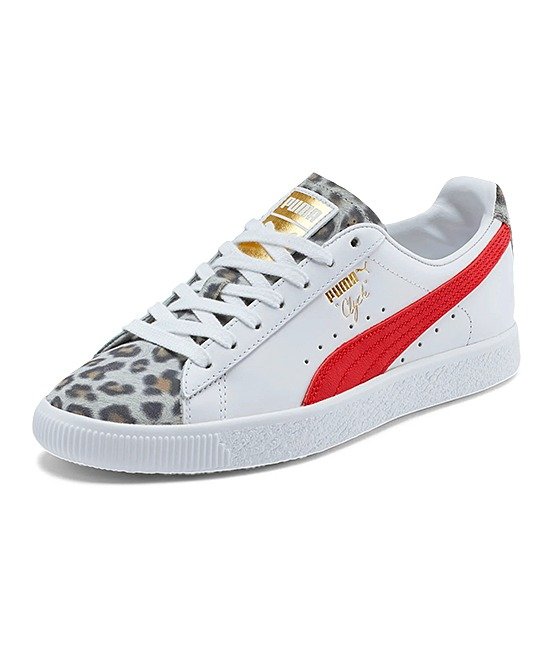 White & Risk Red Leopard-Accent Clyde Sneaker - Women