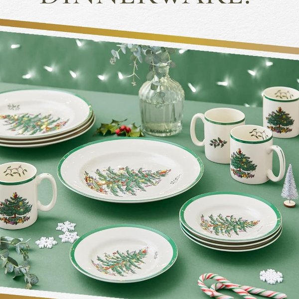 Christmas Tree 12 Piece Dinnerware Set | Service for 4 | Dinner Plate, Salad Plate, and Mug | Made of Fine Earthenware | Microwave and Dishwasher Safe