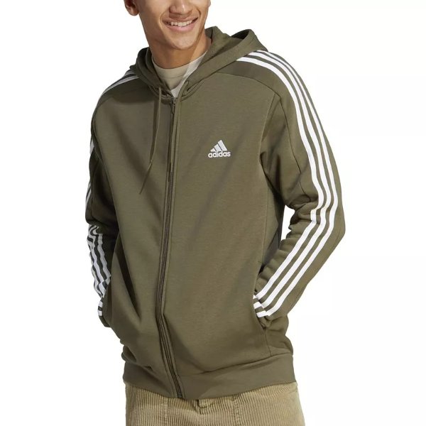 Men's Essentials 3-Stripes Regular-Fit Full-Zip Fleece Hoodie, Regular & Big & Tall