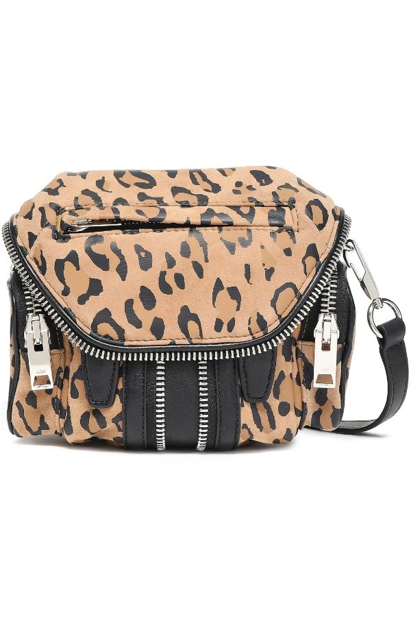 Marti zip-embellished leopard-print suede and leather shoulder bag