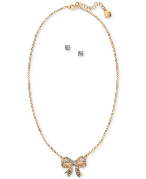 Gold-Tone Crystal Bow Pendant Necklace & Stud Earrings Set, Created for Macy's