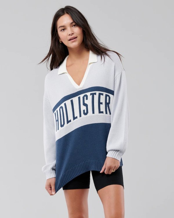 Oversized Logo Polo Sweater