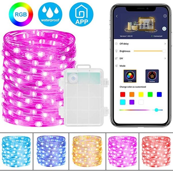 RGB Fairy Lights with APP, Led Multicolor Changing String Lights Battery Operated Waterproof, 16.4ft 50 Leds Twinkle Copper Wire Starry Lights, Decorative Lights for Bedroom Patio Wedding Party