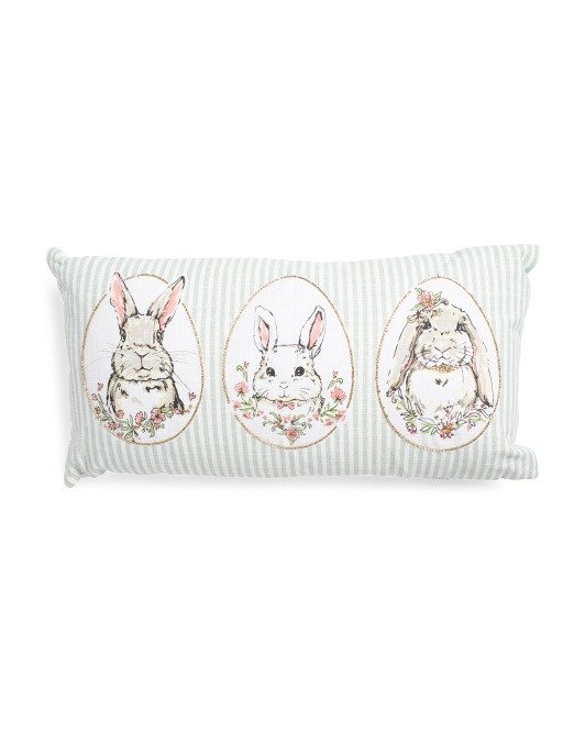 Made In India 12x24 Pinstripe Bunny Family Pillow
