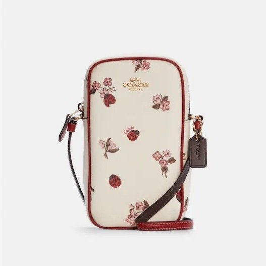 North/South Zip Phone Crossbody With Ladybug Floral Print