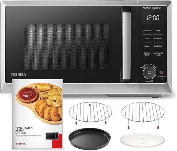 6-in-1 Air Fryer Microwave Oven Combo ORIGIN INVERTER Ultra-Quiet Countertop Microwave, Even Defrost Convection, Speedy Combi 11.3'' Turntable Mute Function, Stainless Steel
