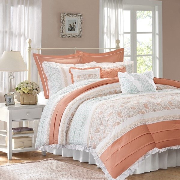 Dawn 9 Piece Cotton Percale Comforter Set By Madison Park - Designer Living