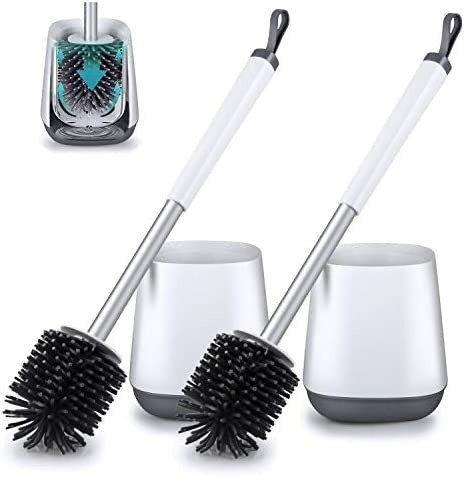 POPTEN Toilet Bowl Cleaning Brush and Holder Sets 2 Pack