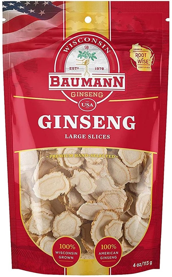 Premium American Ginseng Slice (Large) - 100% American Ginseng Without Food Additive, Ginseng Root - Wisconsin Ginseng Root - All-Natural Hand-Selected Ginseng Supplements – 4oz/113g