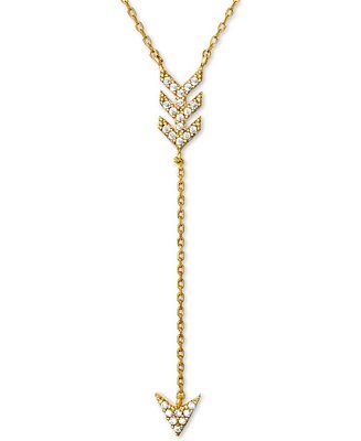Cubic Zirconia Arrow Lariat Necklace in 18k Gold-Plated Sterling Silver, 16" + 2" extender, Created for Macy's