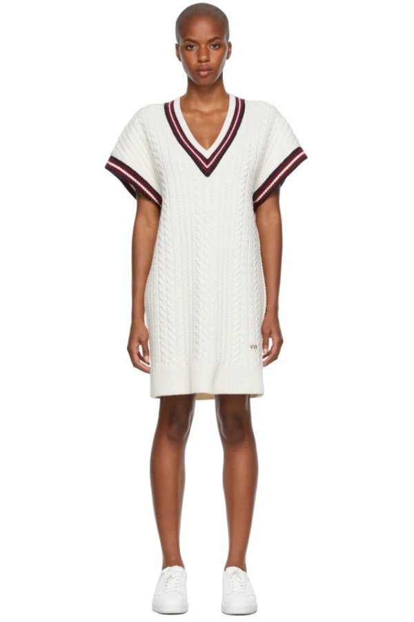 Off-White Wool Cricket V-Neck Dress
