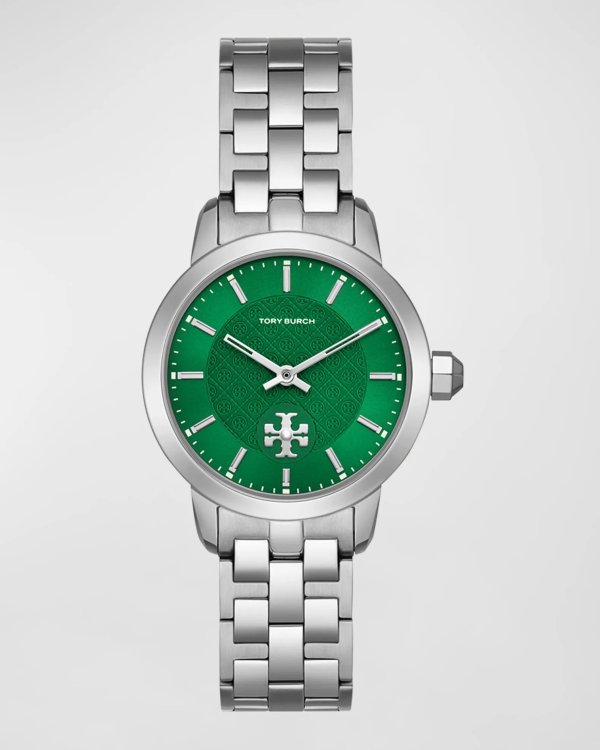The Tory Three Hand Silver Tone Stainless Steel Watch, Green