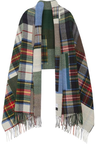 Tableau large fringed plaid wool scarf