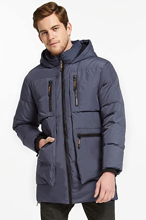 Men's Thickened Down Jacket Classical Winter Hooded Coats with Multiple Pockets