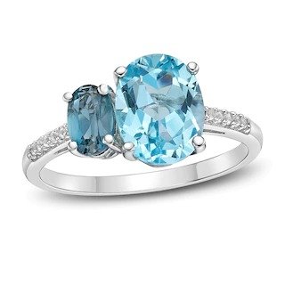 Blue Topaz & White Lab-Created Sapphire Two-Stone Ring Sterling Silver|Kay
