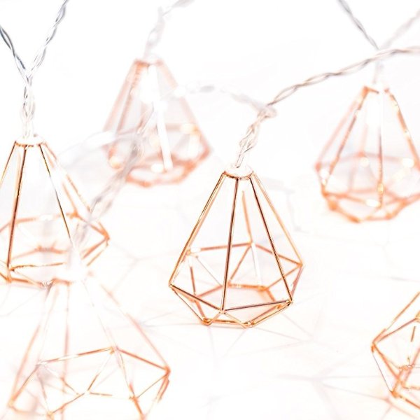 Ling's moment Rose Gold Diamond Geometric Boho LED Bedroom Fairy Lights