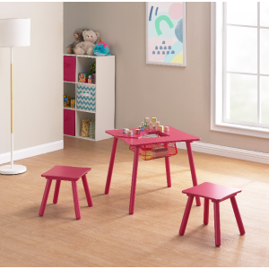 Mainstays Kids Wood Play Table & 2 Stools Set with Net Storage