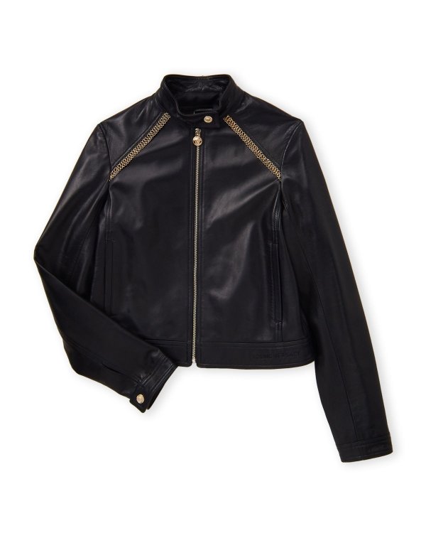 (Girls 7-16) Beaded Leather Biker Jacket