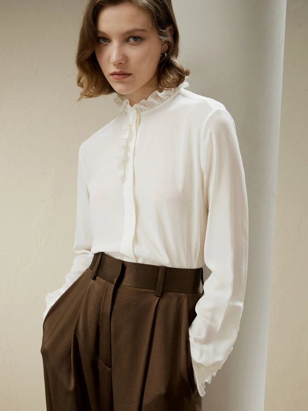 Crepe de Chine Blouse with Ruffle Edge