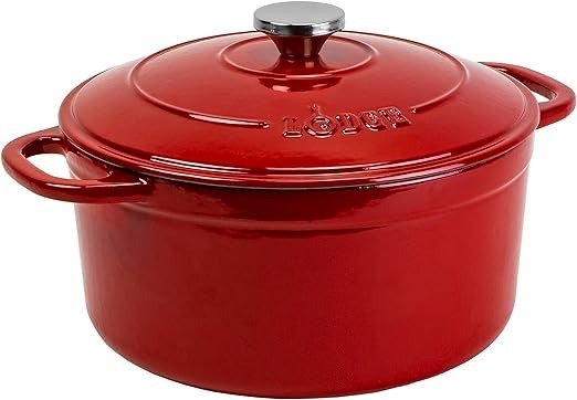 6.5 Quart Enameled Cast Iron Dutch Oven with Lid – Dual Handles – Oven Safe up to 500° F or on Stovetop - Use to Marinate, Cook, Bake, Refrigerate and Serve – Red