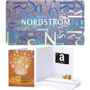 价值$100 Nordstrom实体礼卡+价值$20 Amazon.com实体礼卡（三款可选）