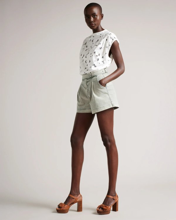 Malin Tailored Denim Short with Wrap Waist Detail