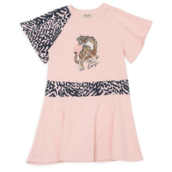Little Girl's & Girl's Tiger Logo Animal Printed Dress