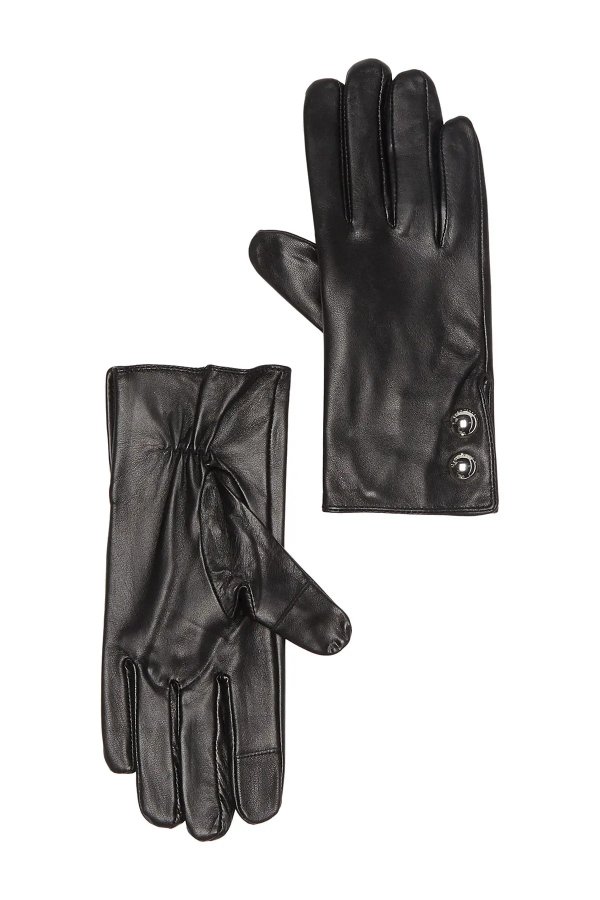 Leather Logo Dome Button Gloves