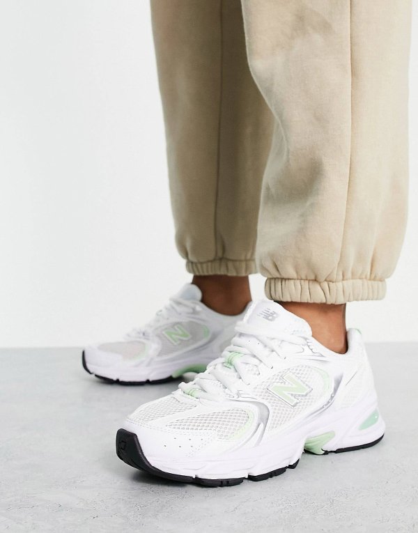 unisex 530 sneakers in white and pastel green - exclusive to ASOS