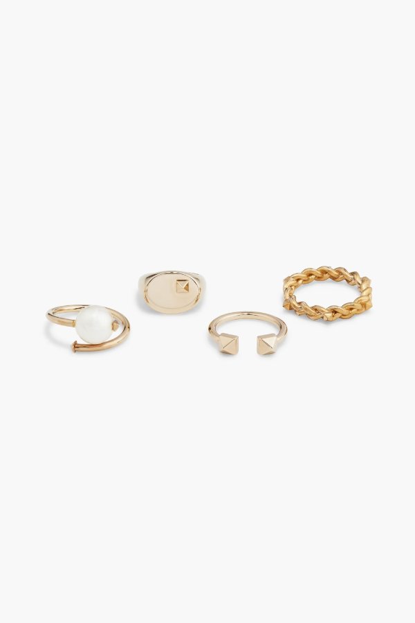 Set of four gold-tone faux pearl rings