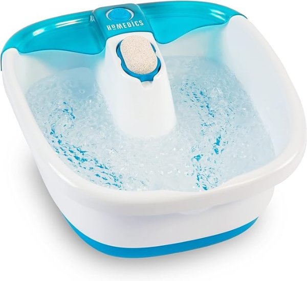 Bubble Mate Foot Spa, Toe Touch Controlled Foot Bath with Invigorating Bubbles and Splash Proof, Raised Massage nodes and Removable Pumice Stone