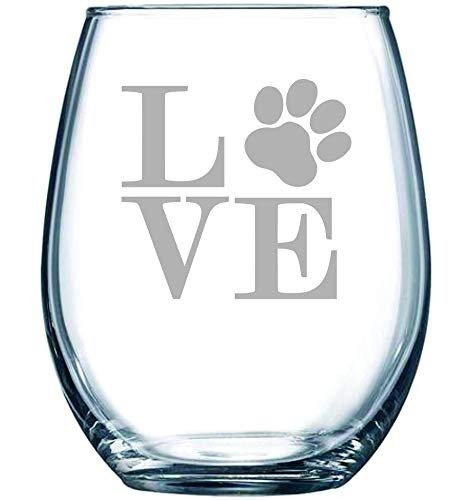 Paw print LOVE 15 oz. stemless wine glass