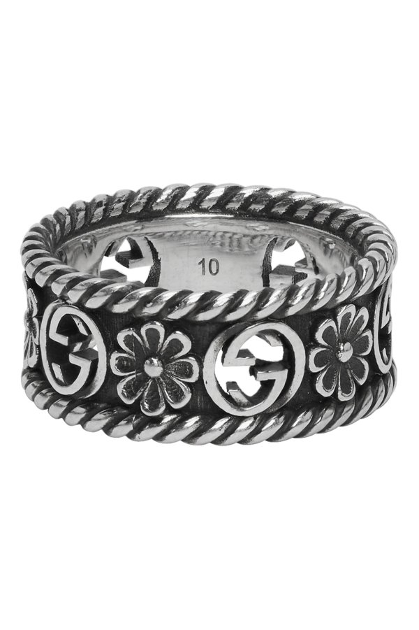 Silver Interlocking G Flower Ring