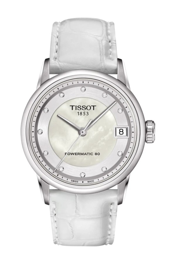 Women's Luxury Diamond Dial Powermatic 80 Croc Embossed Leather Strap Watch, 33mm - 0.0148 ctw